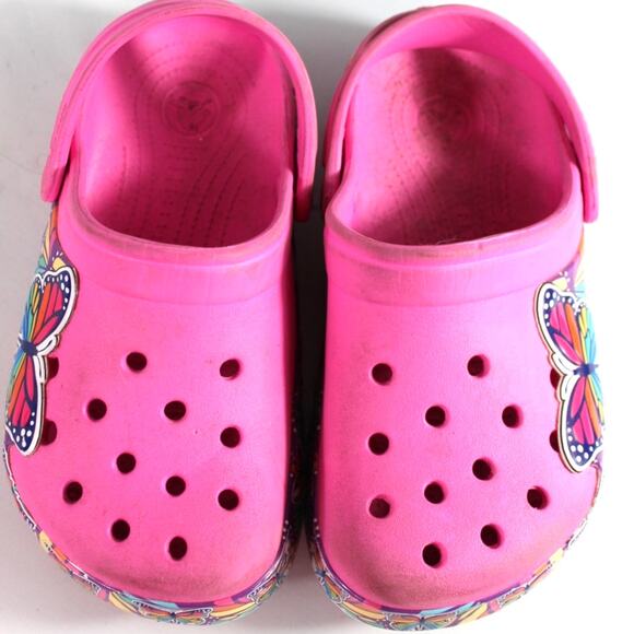 Crocs FunLab Multi-Butterfly band Kinds Clog Electric pink AS IS size J2 rainbow - Picture 3 of 9